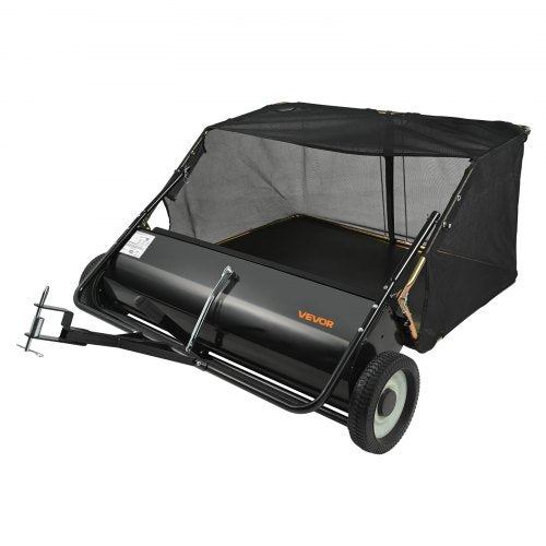 Tow Behind Lawn Sweeper, 44 in Pull Behind Lawn Sweeper, 25 cu. ft Large Capacity Leaf & Grass Collector, Heavy Duty Garden Sweeper with Adjustable Sweeping Height for Yard, Lawn, Farm