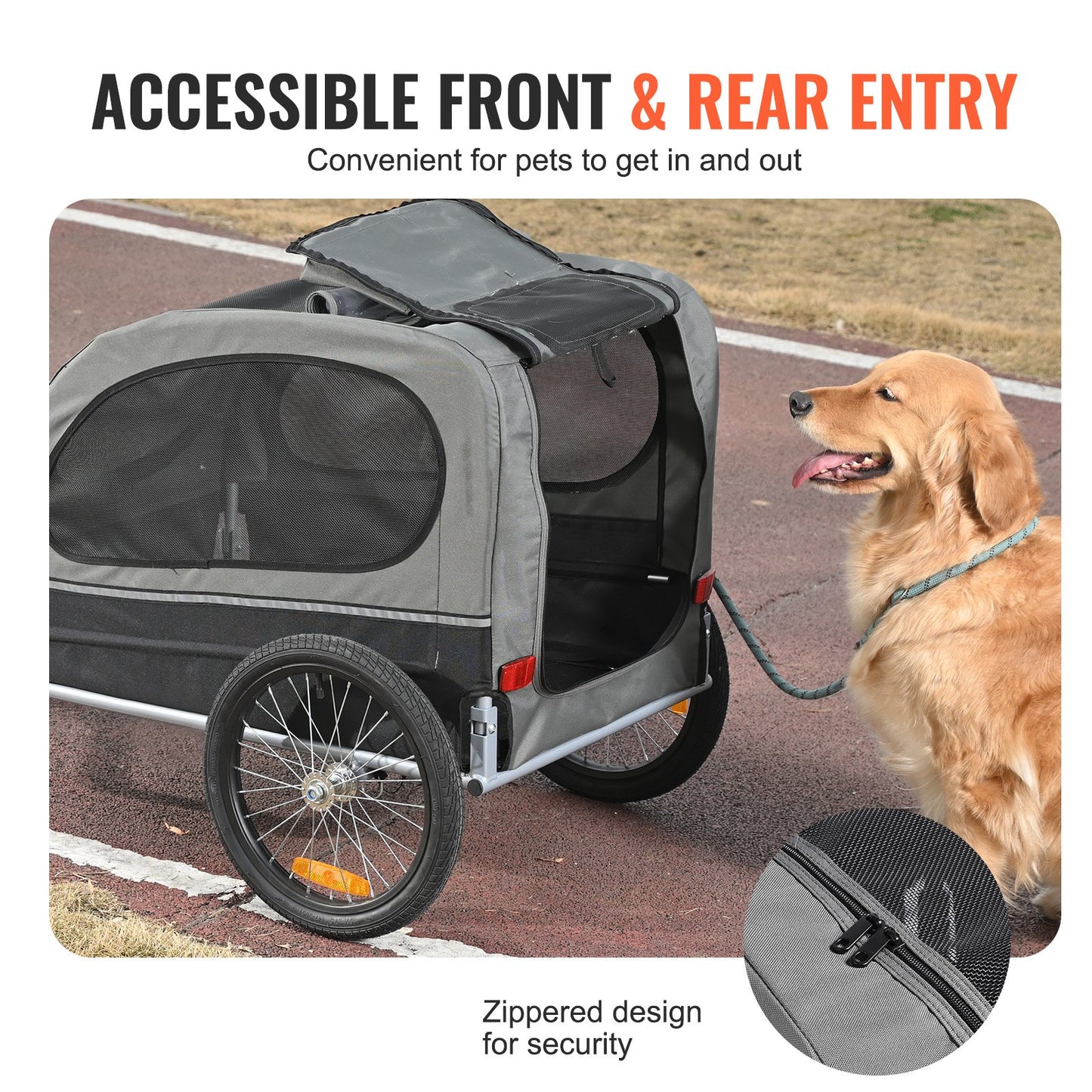 Dog Bike Trailer, Supports up to 88 lbs, Pet Cart Bike Carrier, Easy Folding Frame with Quick Release Wheels, Universal Bike Coupling, Reflectors, Flag, Foldable for Storage, Black/Gray