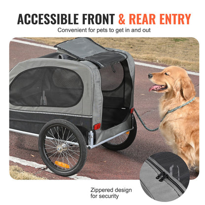 Dog Bike Trailer, Supports up to 88 lbs, Pet Cart Bike Carrier, Easy Folding Frame with Quick Release Wheels, Universal Bike Coupling, Reflectors, Flag, Foldable for Storage, Black/Gray
