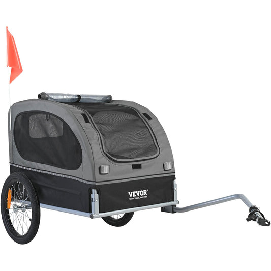 Dog Bike Trailer, Supports up to 88 lbs, Pet Cart Bike Carrier, Easy Folding Frame with Quick Release Wheels, Universal Bike Coupling, Reflectors, Flag, Foldable for Storage, Black/Gray