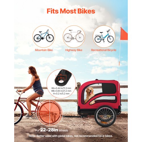 Hundcykelkärra, Stöder upp till 45 kg, Cykelhållare för små och stora hundar, Lättfällbar ram med snabbkopplingshjul, Universal cykelkoppling, Reflex, Flagga, Invändigt koppel |  EU