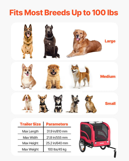 Dog Bike Trailer, Supports up to 100 lbs, Pet Cart Bicycle Carrier for Small & Large Dogs, Easy Folding Frame with Quick Release Wheel, Universal Bicycle Coupler, Reflector, Flag, Internal Leash