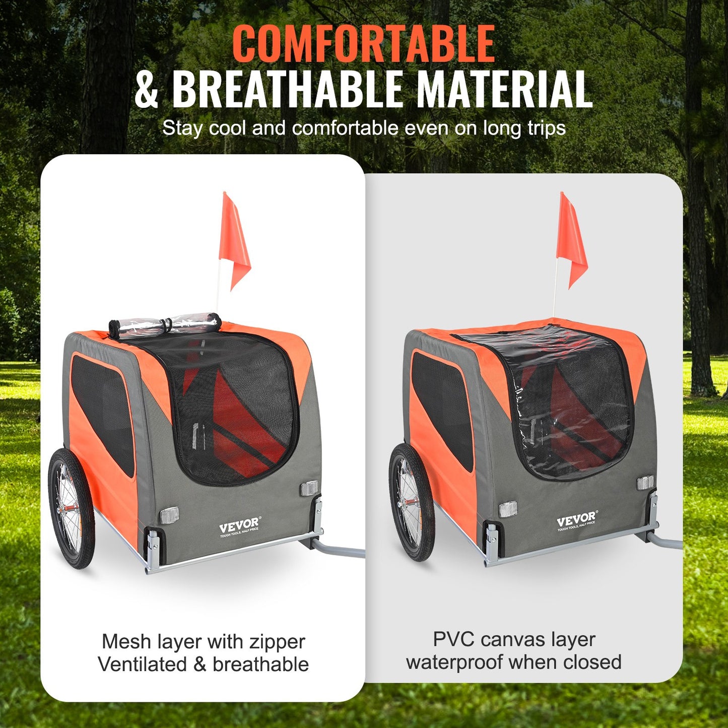 Fahrradanhänger für Hunde, Tragkraft bis zu 30 kg, Fahrradträger für Haustiere, leicht zusammenklappbarer Rahmen mit Schnellspannrädern, universelle Fahrradkupplung, Reflektoren, Flagge, faltbar zur Aufbewahrung, Orange/Grau