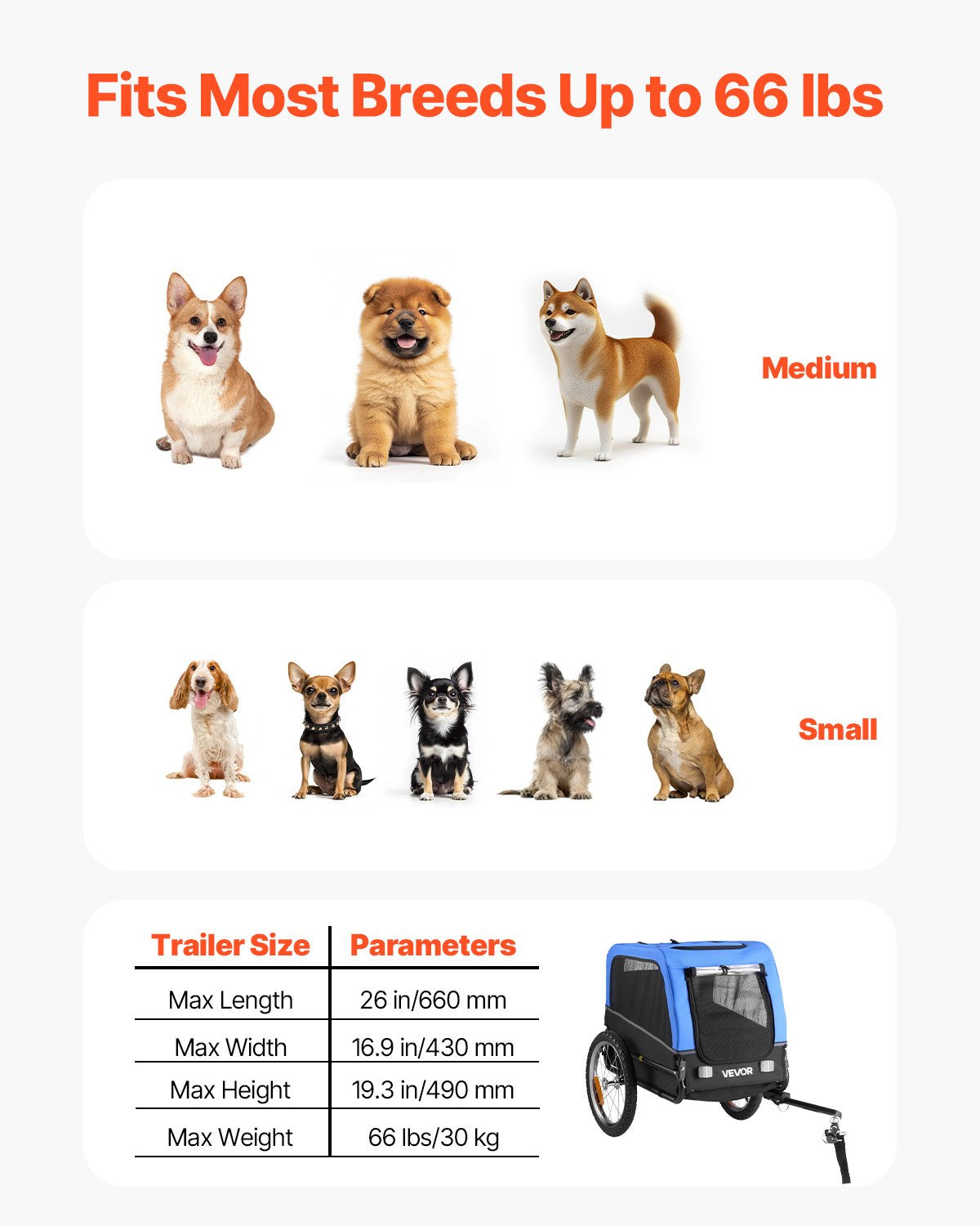 Dog Bike Trailer, Supports up to 66 lbs, Pet Cart Bicycle Carrier for Small & Medium Dogs, Easy Folding Frame with Quick Release Wheel, Universal Bicycle Coupler, Reflector, Flag, Internal Leash