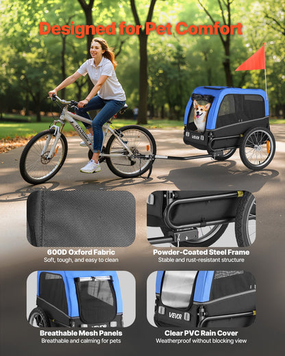 Dog Bike Trailer, Supports up to 66 lbs, Pet Cart Bicycle Carrier for Small & Medium Dogs, Easy Folding Frame with Quick Release Wheel, Universal Bicycle Coupler, Reflector, Flag, Internal Leash