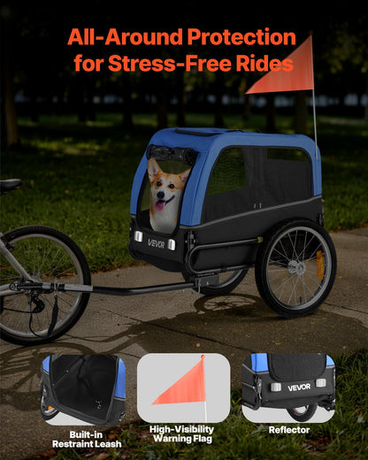 Dog Bike Trailer, Supports up to 66 lbs, Pet Cart Bicycle Carrier for Small & Medium Dogs, Easy Folding Frame with Quick Release Wheel, Universal Bicycle Coupler, Reflector, Flag, Internal Leash