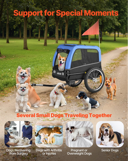 Dog Bike Trailer, Supports up to 66 lbs, Pet Cart Bicycle Carrier for Small & Medium Dogs, Easy Folding Frame with Quick Release Wheel, Universal Bicycle Coupler, Reflector, Flag, Internal Leash