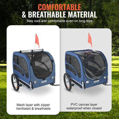 Dog Bike Trailer, Supports up to 100 lbs, Pet Cart Bicycle Carrier, Easy Folding Frame with Quick Release Wheels, Universal Bicycle Coupler, Reflectors, Flag, Collapsible to Store, Blue/Black
