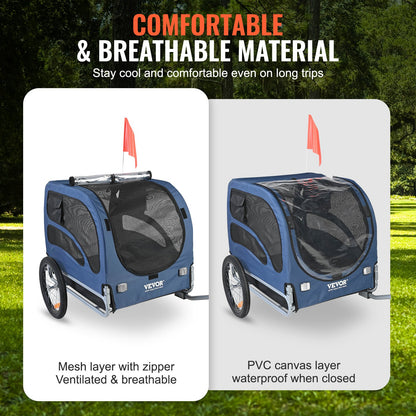 Dog Bike Trailer, Supports up to 100 lbs, Pet Cart Bike Carrier, Easy Folding Frame with Quick Release Wheels, Universal Bike Coupling, Reflectors, Flag, Foldable for Storage, Blue/Black
