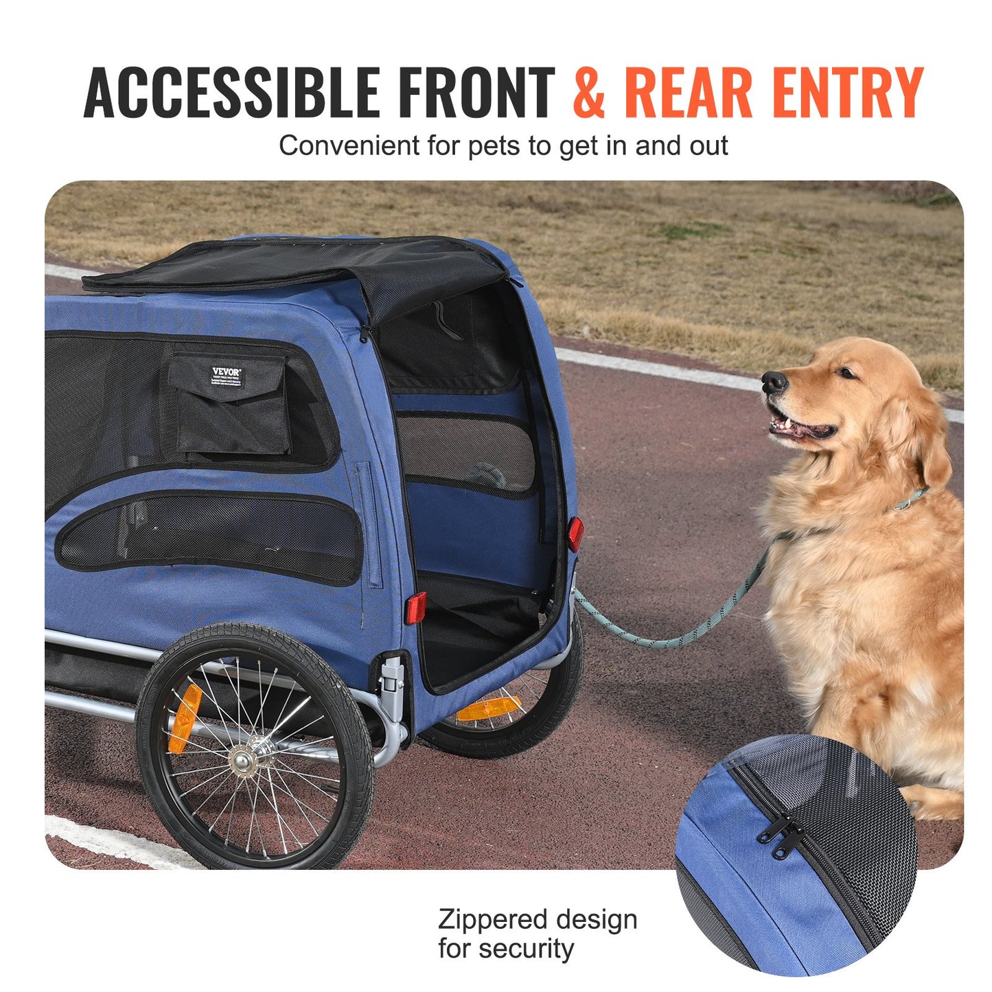 Dog Bike Trailer, Supports up to 100 lbs, Pet Cart Bike Carrier, Easy Folding Frame with Quick Release Wheels, Universal Bike Coupling, Reflectors, Flag, Foldable for Storage, Blue/Black