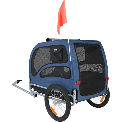 Dog Bike Trailer, Supports up to 100 lbs, Pet Cart Bike Carrier, Easy Folding Frame with Quick Release Wheels, Universal Bike Coupling, Reflectors, Flag, Foldable for Storage, Blue/Black