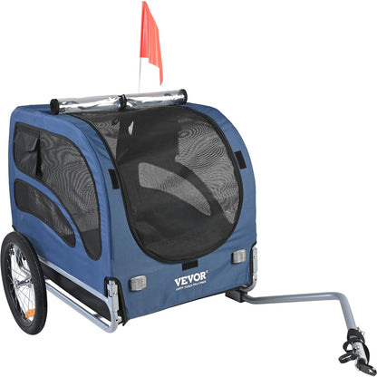 Dog Bike Trailer, Supports up to 100 lbs, Pet Cart Bike Carrier, Easy Folding Frame with Quick Release Wheels, Universal Bike Coupling, Reflectors, Flag, Foldable for Storage, Blue/Black