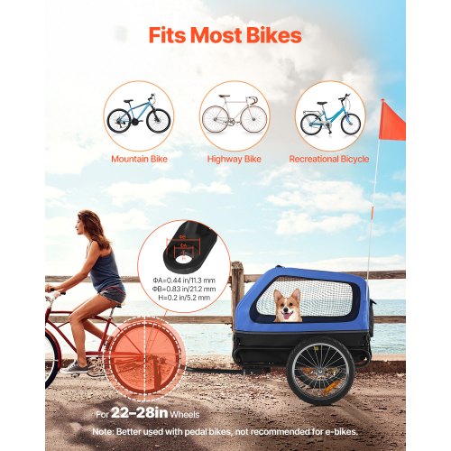 Hundcykelkärra, Stöder upp till 40 kg, Cykelhållare för små och stora hundar, Lättfällbar ram med snabbkopplingshjul, Universal cykelkoppling, Reflex, Flagga, Invändigt koppel |  EU