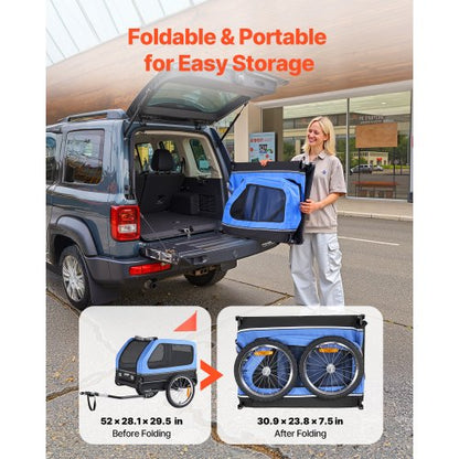 Hundcykelkärra, Stöder upp till 40 kg, Cykelhållare för små och stora hundar, Lättfällbar ram med snabbkopplingshjul, Universal cykelkoppling, Reflex, Flagga, Invändigt koppel |  EU