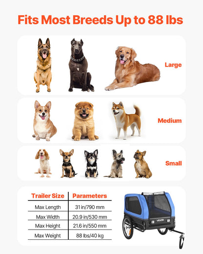 Dog Bike Trailer, Supports up to 88 lbs, Pet Cart Bicycle Carrier for Small & Large Dogs, Easy Folding Frame with Quick Release Wheel, Universal Bicycle Coupler, Reflector, Flag, Internal Leash