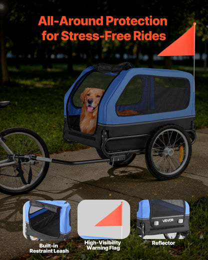 Dog Bike Trailer, Supports up to 88 lbs, Pet Cart Bicycle Carrier for Small & Large Dogs, Easy Folding Frame with Quick Release Wheel, Universal Bicycle Coupler, Reflector, Flag, Internal Leash