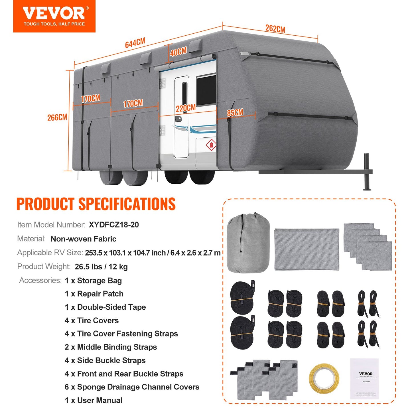 Trailer Travel RV Cover 18-20 ft Class A Camper Cover Non-Woven Fabric