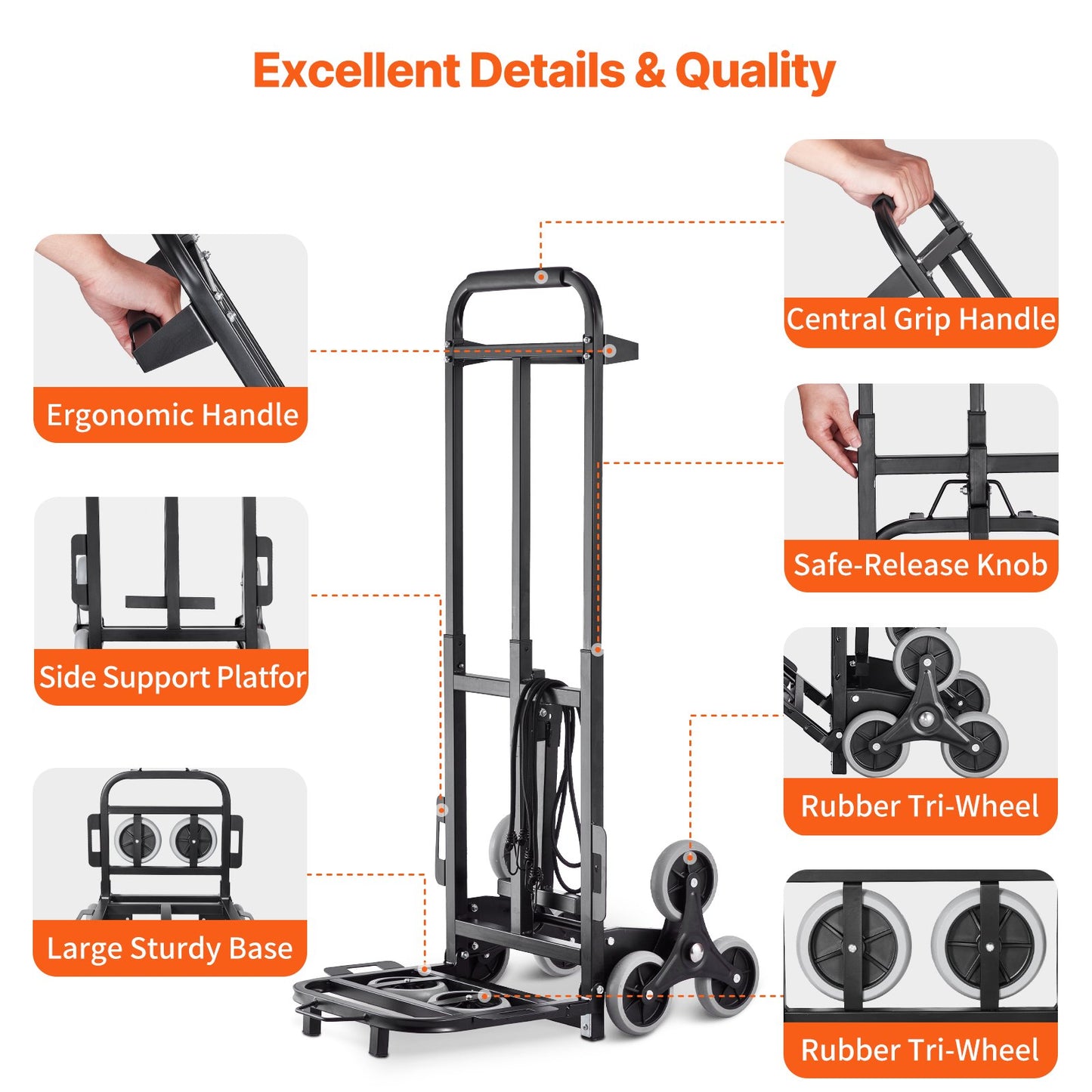 Trappklättringsvagn Heavy Duty Folding Hand Truck Dolly 460 lbs 6 hjul