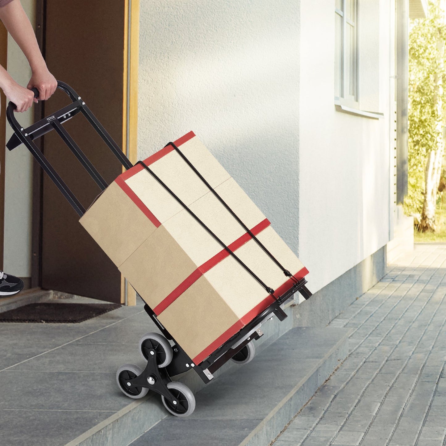 Stair Climbing Cart, 460 lbs Capacity Stair Climber Hand Truck and Dolly, Heavy-Duty Folding Trolley Cart with Dual Handle, 6 Wheels & 2 Elastic Ropes for Home Office Shopping Moving Warehouse