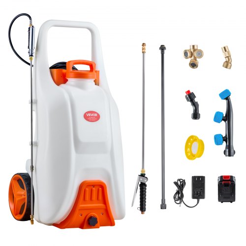 Battery-Powered Sprayer with Wheeled Cart, 13.1 Gallons Electric Weed Sprayer, Adjustable 0-80 PSI, Yard Lawn Sprayers with Wheels, 5 Nozzles & 98ft Hose, 3-6H Spray Time, for Weeding, Cleaning
