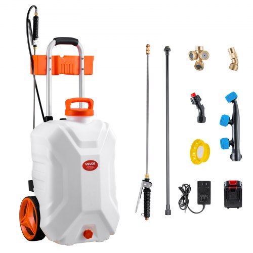 Battery-Powered Sprayer with Wheeled Cart, 10 Gallons Electric Weed Sprayer, Adjustable 0-80 PSI, Yard Lawn Sprayers with Wheels, 5 Nozzles & 98ft Hose, 3-6H Spray Time, for Weeding, Cleaning