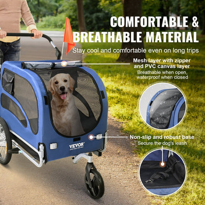 Dog Bike Trailer, Supports up to 100 lbs, 2-in-1 Pet Stroller Cart Bike Carrier, Simple Folding Cart Frame with Quick Release Wheels, Universal Bike Coupler, Reflectors, Flag, Blue/Black