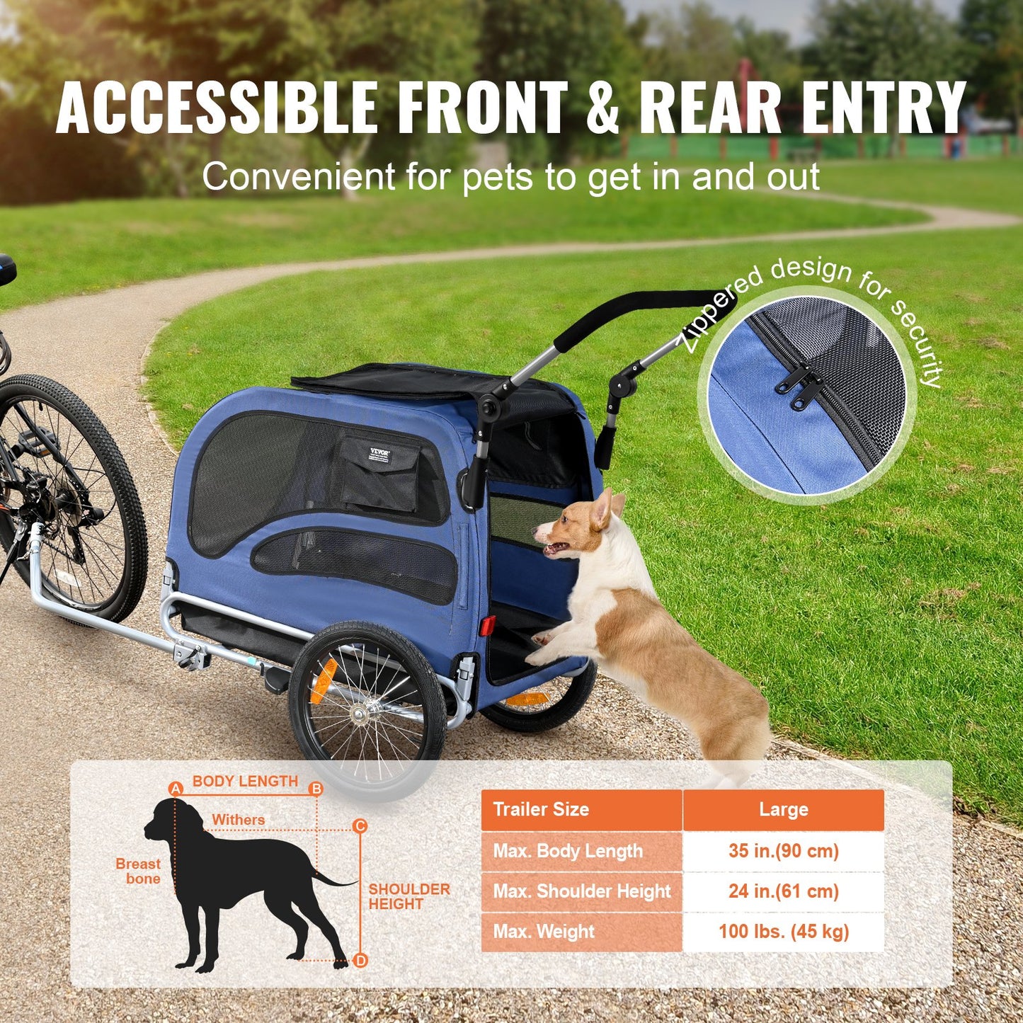 Dog Bike Trailer, Supports up to 100 lbs, 2-in-1 Pet Stroller Cart Bike Carrier, Simple Folding Cart Frame with Quick Release Wheels, Universal Bike Coupler, Reflectors, Flag, Blue/Black