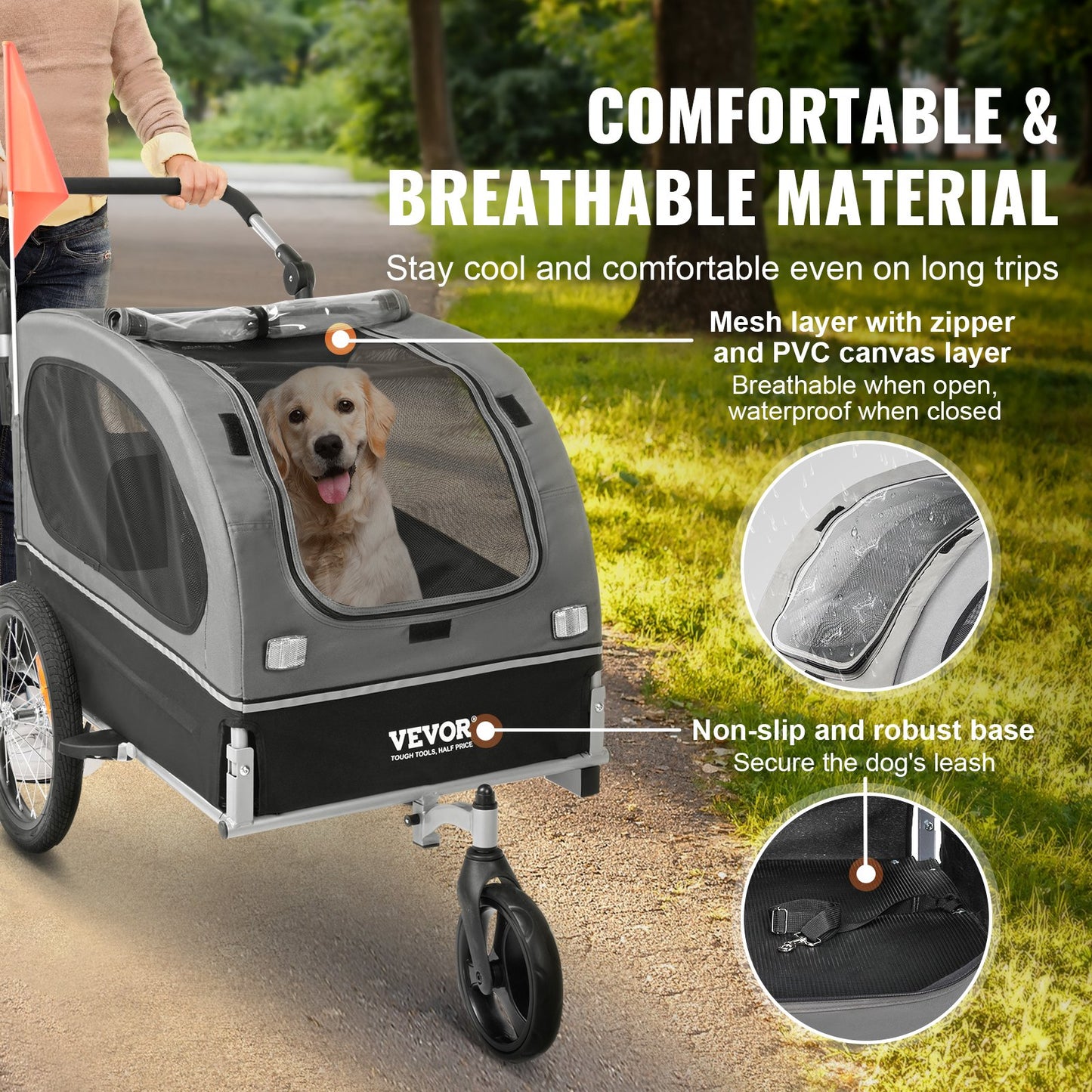 Dog Bike Trailer, Supports up to 88 lbs, 2-in-1 Pet Stroller Cart Bike Carrier, Simple Folding Cart Frame with Quick Release Wheels, Universal Bike Coupler, Reflectors, Flag, Black/Grey