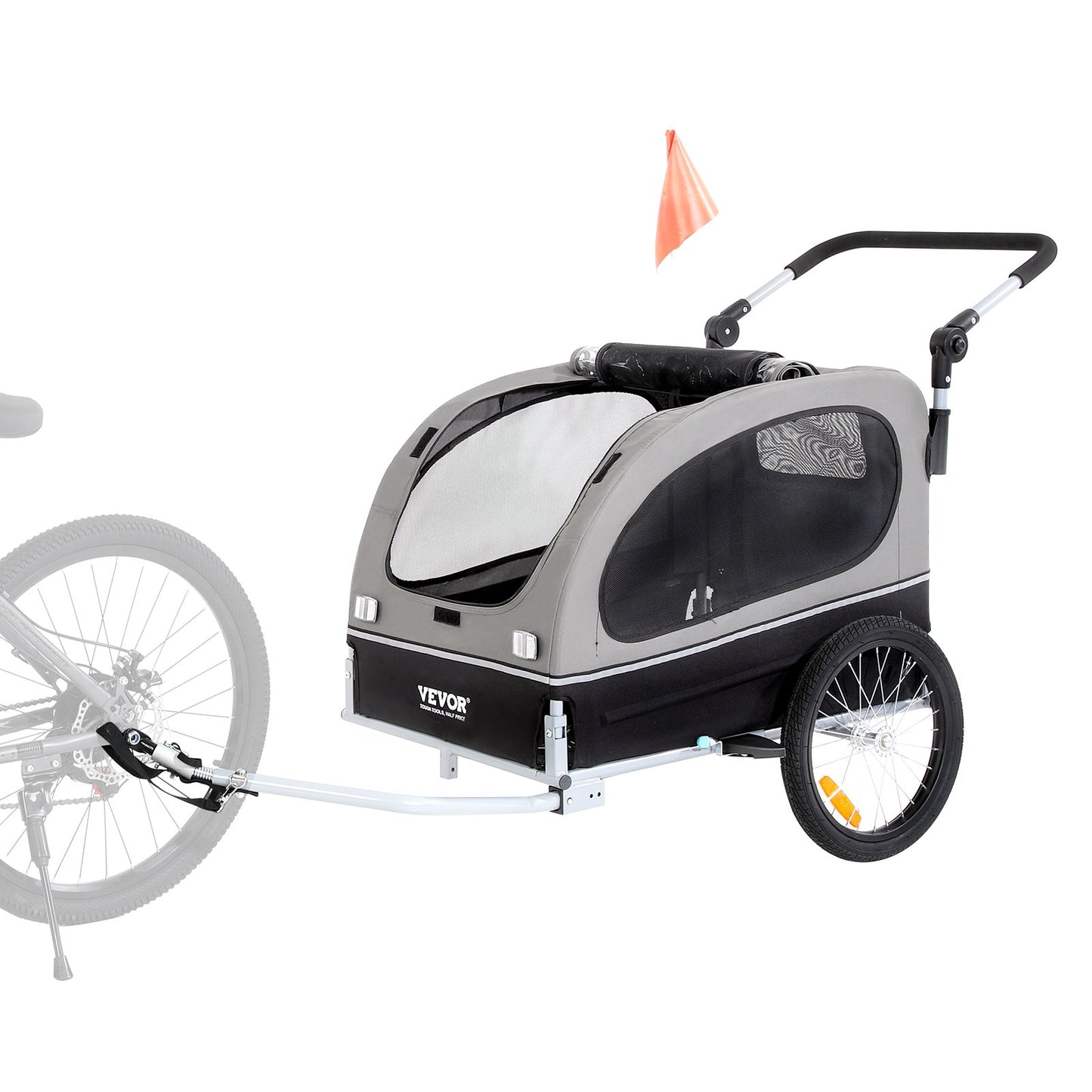 Dog Bike Trailer, Supports up to 88 lbs, 2-in-1 Pet Stroller Cart Bike Carrier, Simple Folding Cart Frame with Quick Release Wheels, Universal Bike Coupler, Reflectors, Flag, Black/Grey