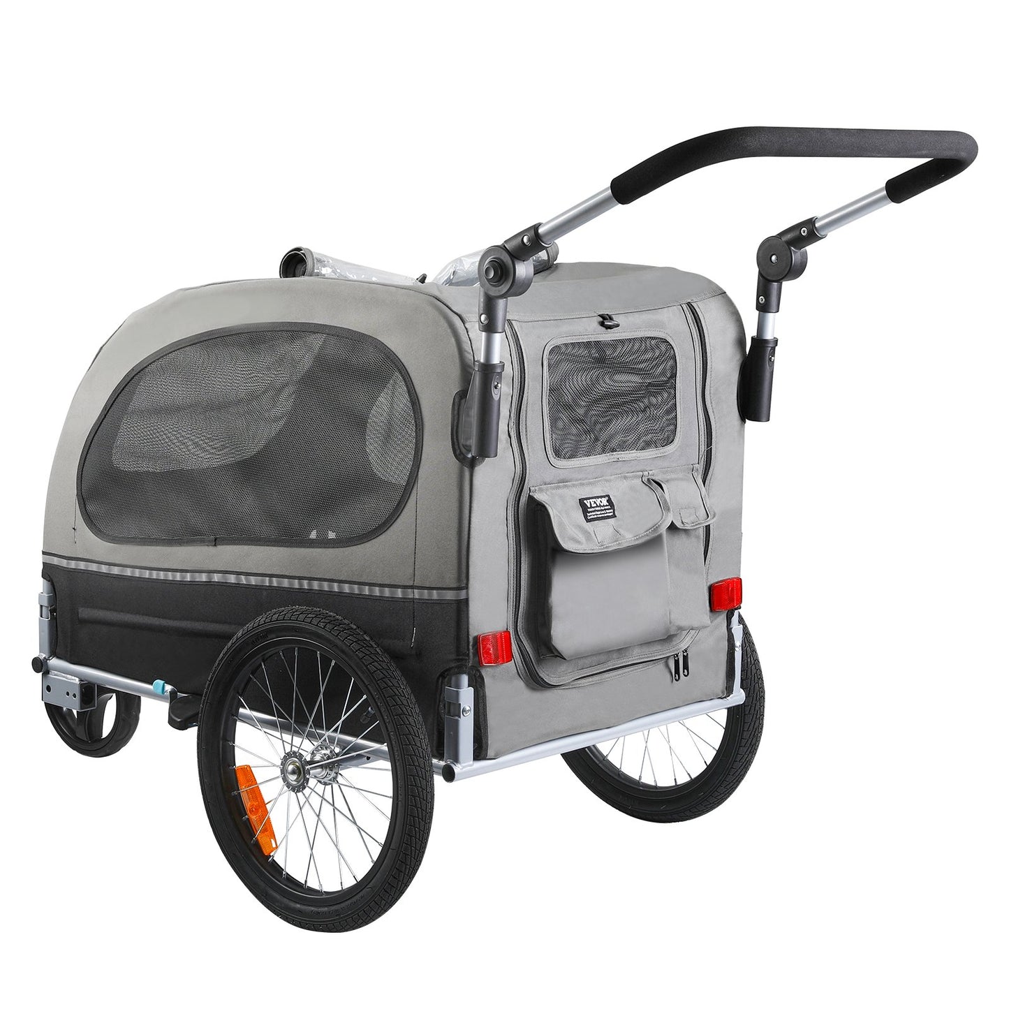 Dog Bike Trailer, Supports up to 88 lbs, 2-in-1 Pet Stroller Cart Bike Carrier, Simple Folding Cart Frame with Quick Release Wheels, Universal Bike Coupler, Reflectors, Flag, Black/Grey
