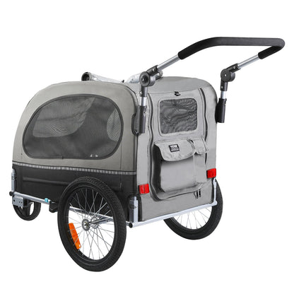 Dog Bike Trailer, Supports up to 88 lbs, 2-in-1 Pet Stroller Cart Bike Carrier, Simple Folding Cart Frame with Quick Release Wheels, Universal Bike Coupler, Reflectors, Flag, Black/Grey