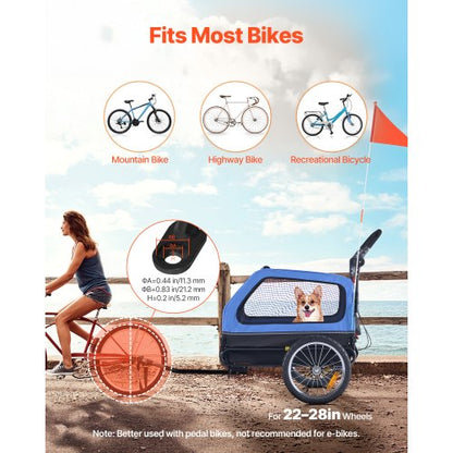 Hundcykelkärra, Stöder upp till 40 kg, 2-i-1 Hundvagn Cykelhållare för Små & Stora Hundar, Lättfällbar Ram med Snabbkopplingshjul, Universal Cykelkoppling, Invändigt Koppel |  EU