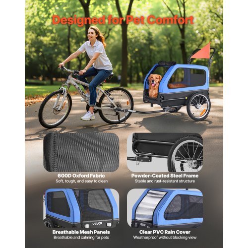 Hundcykelkärra, Stöder upp till 40 kg, 2-i-1 Hundvagn Cykelhållare för Små & Stora Hundar, Lättfällbar Ram med Snabbkopplingshjul, Universal Cykelkoppling, Invändigt Koppel |  EU