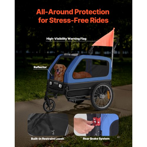 Hundcykelkärra, Stöder upp till 40 kg, 2-i-1 Hundvagn Cykelhållare för Små & Stora Hundar, Lättfällbar Ram med Snabbkopplingshjul, Universal Cykelkoppling, Invändigt Koppel |  EU