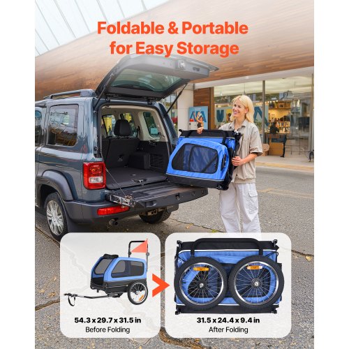 Hundcykelkärra, Stöder upp till 40 kg, 2-i-1 Hundvagn Cykelhållare för Små & Stora Hundar, Lättfällbar Ram med Snabbkopplingshjul, Universal Cykelkoppling, Invändigt Koppel |  EU