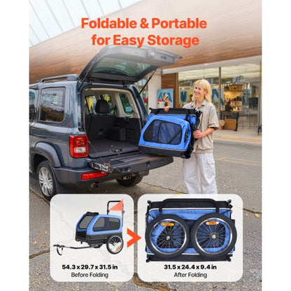 Hundcykelkärra, Stöder upp till 40 kg, 2-i-1 Hundvagn Cykelhållare för Små & Stora Hundar, Lättfällbar Ram med Snabbkopplingshjul, Universal Cykelkoppling, Invändigt Koppel |  EU