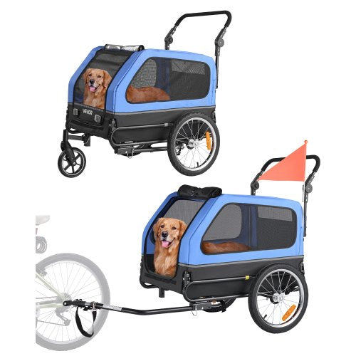 Dog Bike Trailer, Supports up to 88 lbs, 2-in-1 Pet Stroller Cart Bicycle Carrier for Small & Large Dogs, Easy Folding Frame with Quick Release Wheel, Universal Bicycle Coupler, Internal Leash