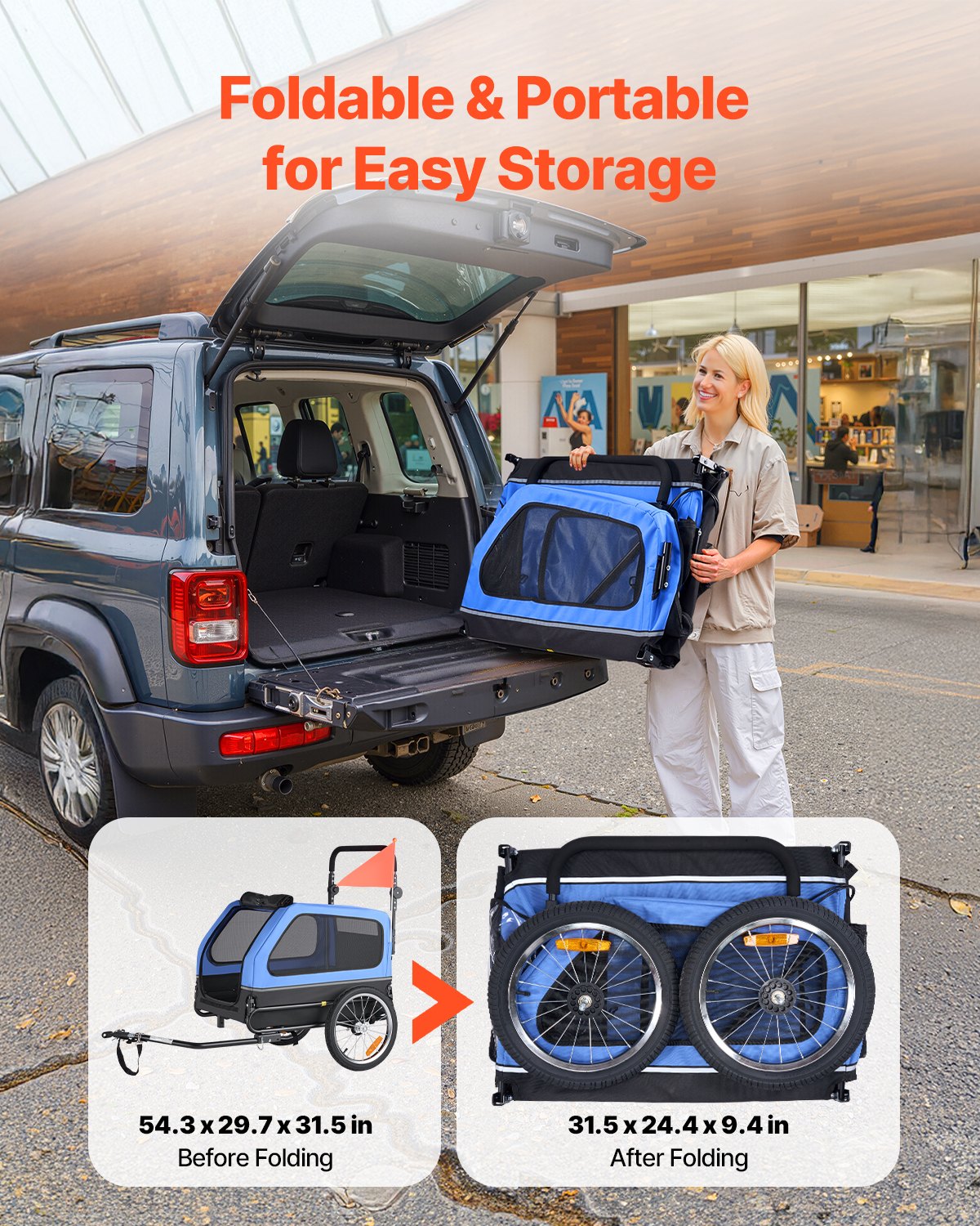 Dog Bike Trailer, Supports up to 88 lbs, 2-in-1 Pet Stroller Cart Bicycle Carrier for Small & Large Dogs, Easy Folding Frame with Quick Release Wheel, Universal Bicycle Coupler, Internal Leash