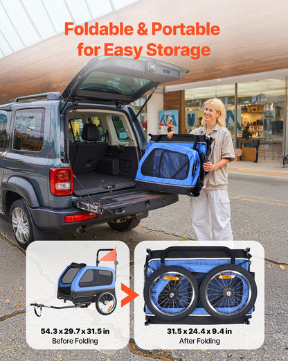Dog Bike Trailer, Supports up to 88 lbs, 2-in-1 Pet Stroller Cart Bicycle Carrier for Small & Large Dogs, Easy Folding Frame with Quick Release Wheel, Universal Bicycle Coupler, Internal Leash