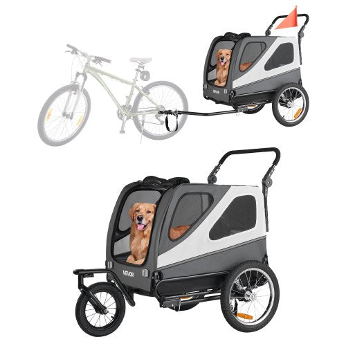 Dog Bike Trailer, Supports up to 100 lbs, 2-in-1 Pet Stroller Cart Bicycle Carrier for Small & Large Dogs, Easy Folding Frame with Quick Release Wheel, Universal Bicycle Coupler, Internal Leash