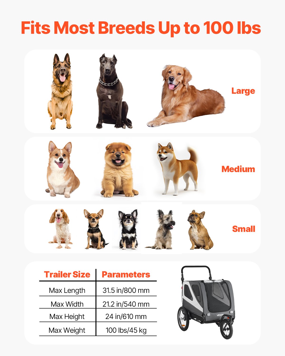 Dog Bike Trailer, Supports up to 100 lbs, 2-in-1 Pet Stroller Cart Bicycle Carrier for Small & Large Dogs, Easy Folding Frame with Quick Release Wheel, Universal Bicycle Coupler, Internal Leash