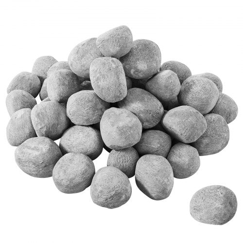 Ceramic Fire Pebble Stones, 1-2 inch 48 Pcs Lava Rocks, Reusable Fire Pit Stones Indoor and Outdoor Use, Decorative Firepit Rocks for Propane/Gas Fireplace, Stove, Courtyard, Camping