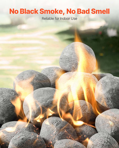 Ceramic Fire Pebble Stones, 1-2 inch 48 Pcs Lava Rocks, Reusable Fire Pit Stones Indoor and Outdoor Use, Decorative Firepit Rocks for Propane/Gas Fireplace, Stove, Courtyard, Camping