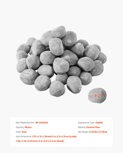 Ceramic Fire Pebble Stones, 1-2 inch 48 Pcs Lava Rocks, Reusable Fire Pit Stones Indoor and Outdoor Use, Decorative Firepit Rocks for Propane/Gas Fireplace, Stove, Courtyard, Camping