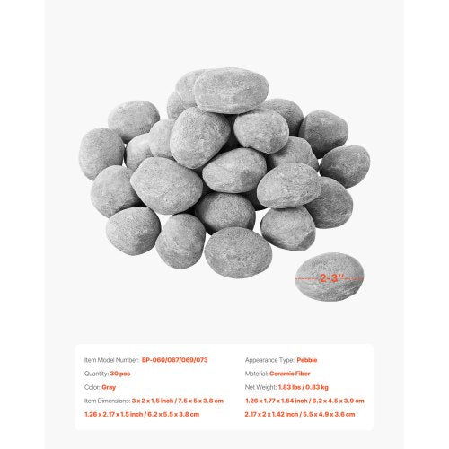 5-7,6 cm 30 st. keramiska eldstenar lavastenar återanvändbara
