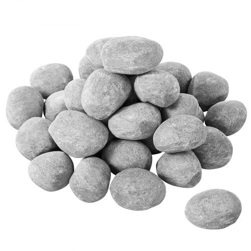 Ceramic Fire Pebble Stones, 2-3 inch 30 Pcs Lava Rocks, Reusable Fire Pit Stones Indoor and Outdoor Use, Decorative Firepit Stone for Propane/Gas Fireplace, Stove, Courtyard, Camping