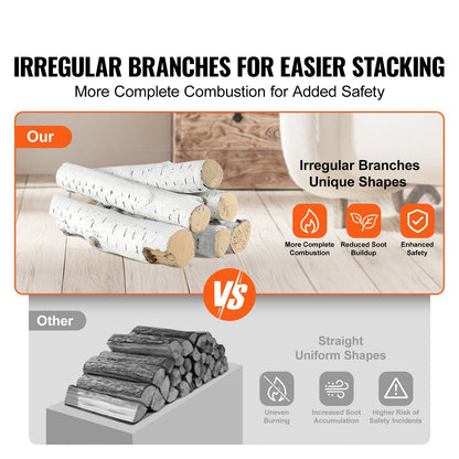 6 Stück groß mit Birkenscheiten, gasbefeuertes Keramik-Brennholz für den Kamin, hitzebeständige Brennholzscheite, gasrealistisches Brennholz, stapelbare Brennholzzweige für den gasbefeuerten Herd, Feuerschale drinnen oder draußen