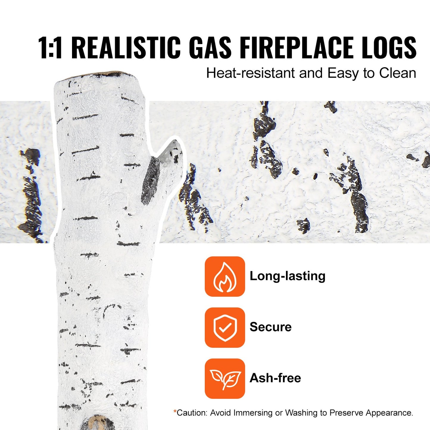 6 Stück groß mit Birkenscheiten, gasbefeuertes Keramik-Brennholz für den Kamin, hitzebeständige Brennholzscheite, gasrealistisches Brennholz, stapelbare Brennholzzweige für den gasbefeuerten Herd, Feuerschale drinnen oder draußen