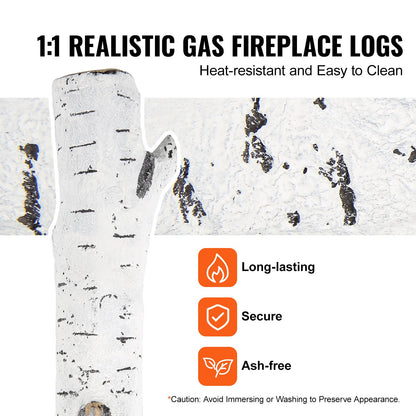 6 Stück groß mit Birkenscheiten, gasbefeuertes Keramik-Brennholz für den Kamin, hitzebeständige Brennholzscheite, gasrealistisches Brennholz, stapelbare Brennholzzweige für den gasbefeuerten Herd, Feuerschale drinnen oder draußen