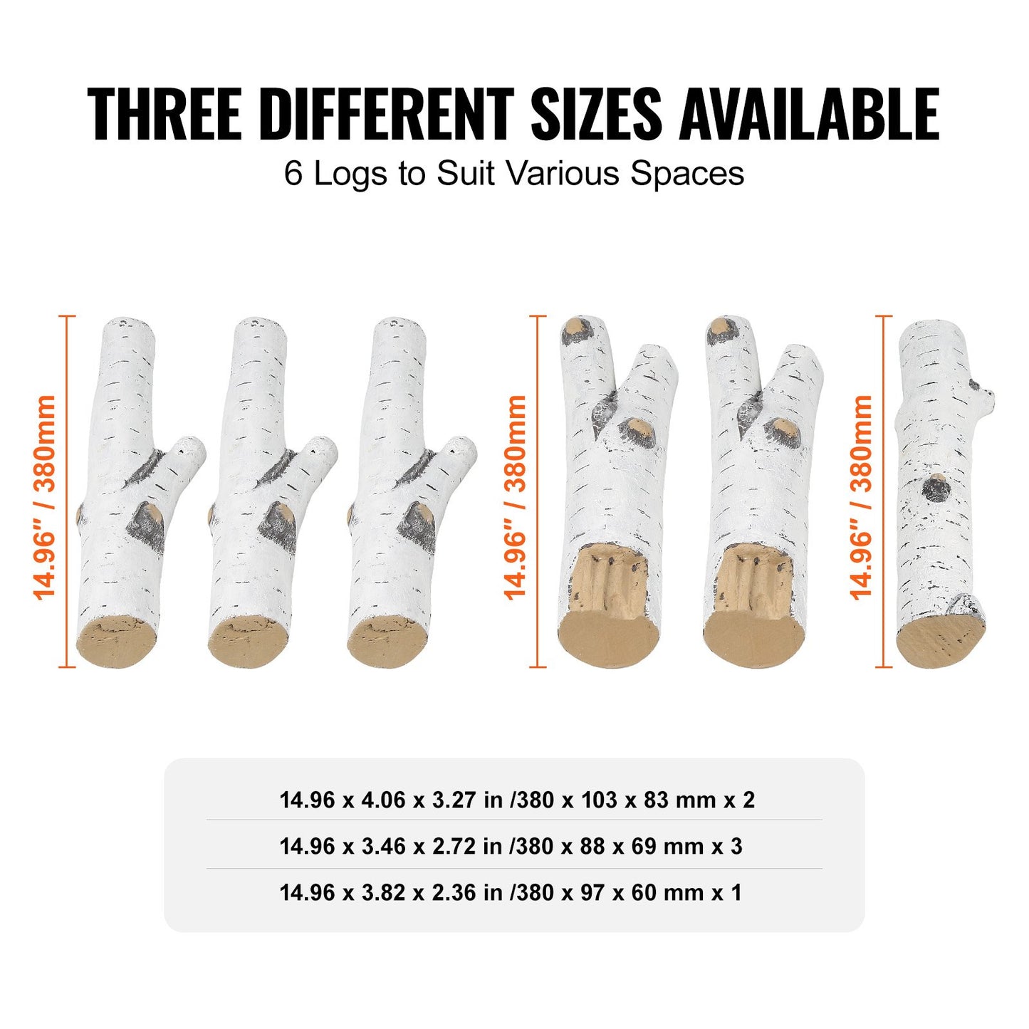 6 Stück groß mit Birkenscheiten, gasbefeuertes Keramik-Brennholz für den Kamin, hitzebeständige Brennholzscheite, gasrealistisches Brennholz, stapelbare Brennholzzweige für den gasbefeuerten Herd, Feuerschale drinnen oder draußen